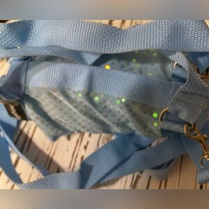 Blue with blue metallic Sequins Puppy Purse and Harness.
X-Large